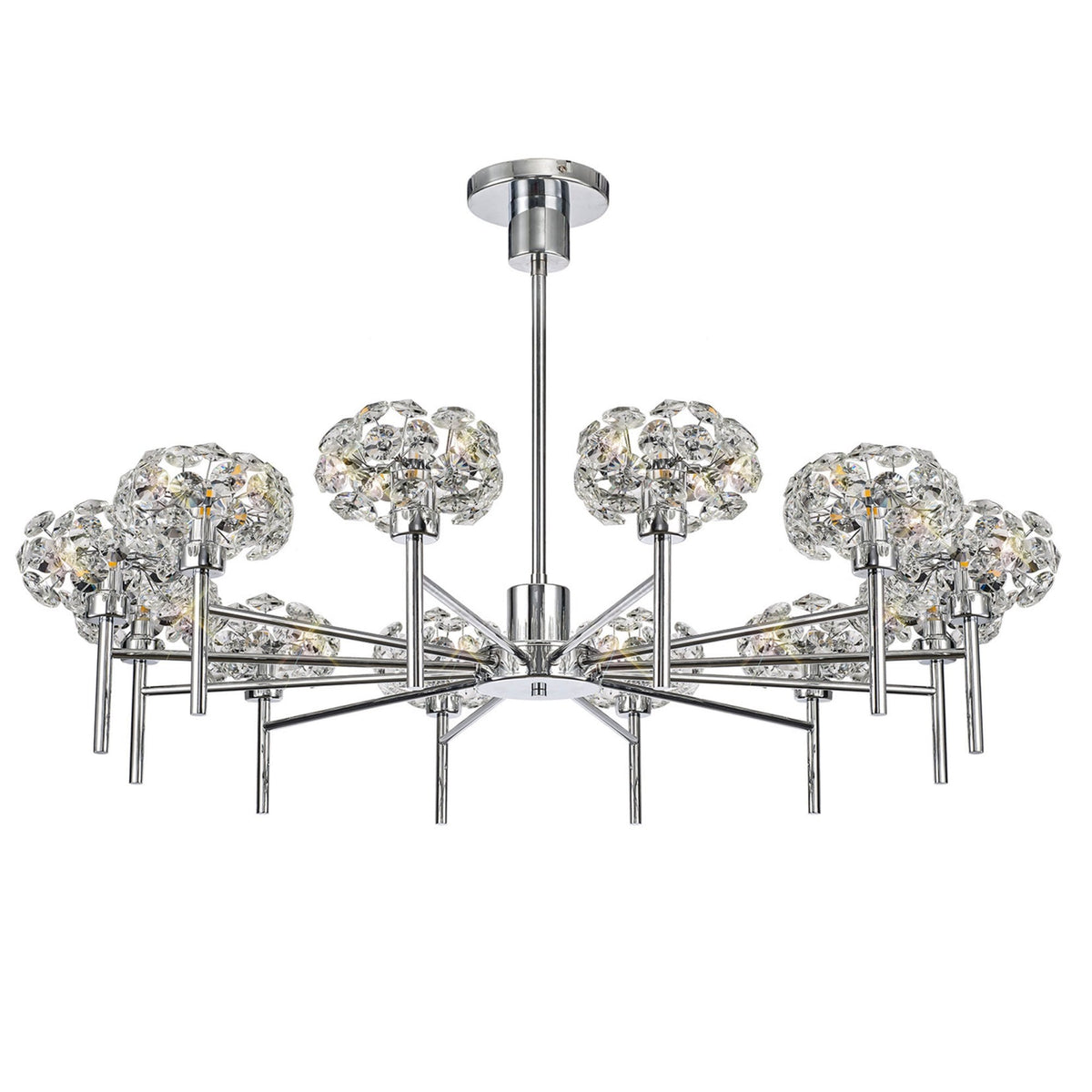 Bridestowe 12 Light Telescopic in Polished Chrome & Clear Crystal