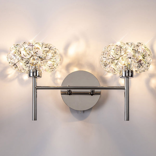 Bridestowe Twin Wall Light in Polished Chrome & Clear Crystal
