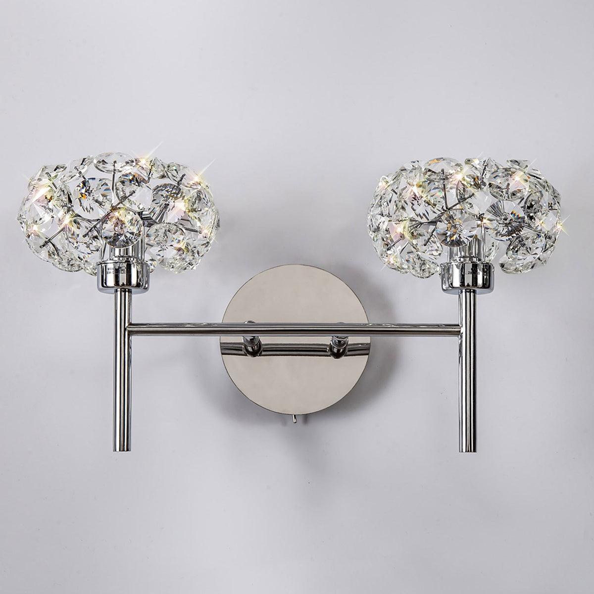 Bridestowe Twin Wall Light in Polished Chrome & Clear Crystal