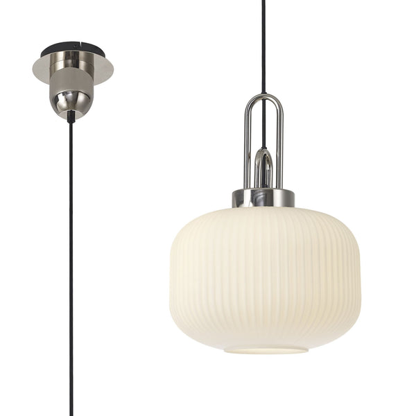Atherington Pumpkin Pendant in Polished Nickel & Opal Shade