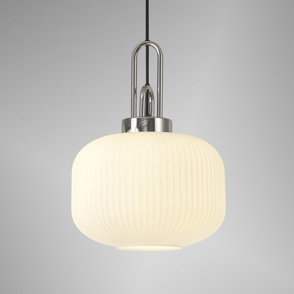 Atherington Pumpkin Pendant in Polished Nickel & Opal Shade