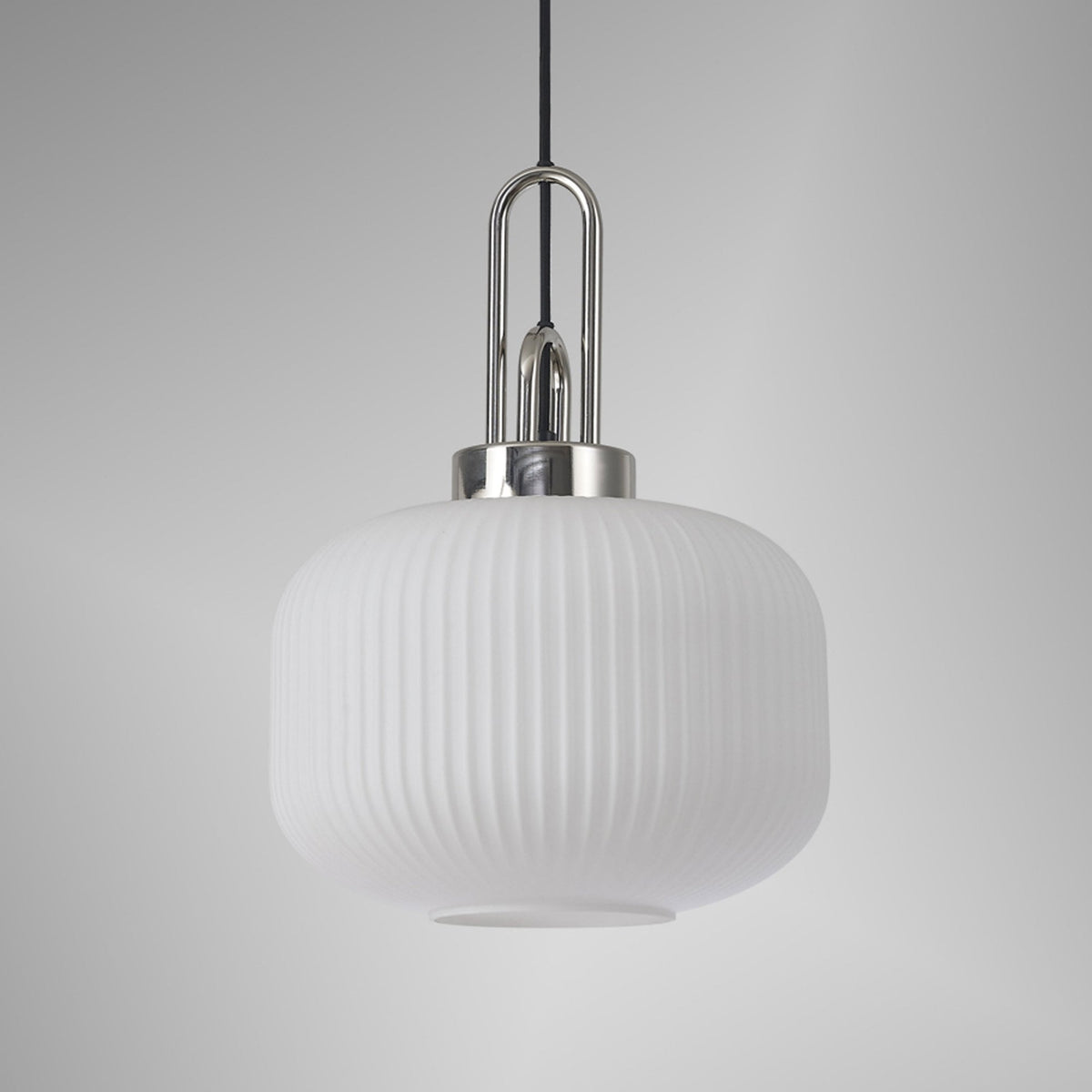 Atherington Pumpkin Pendant in Polished Nickel & Opal Shade