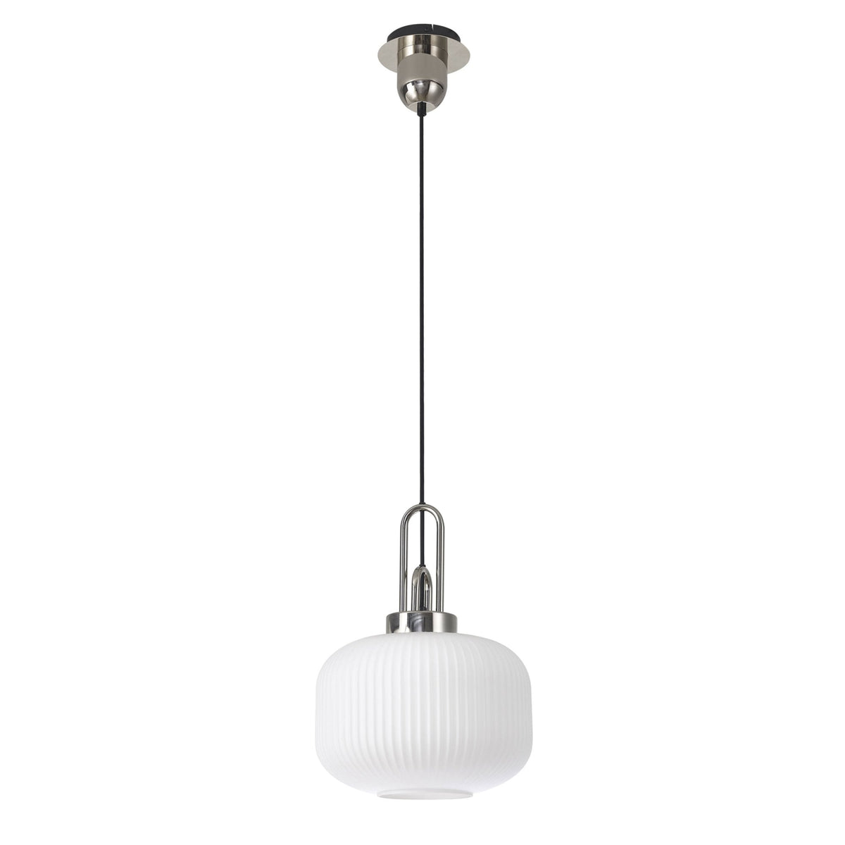 Atherington Pumpkin Pendant in Polished Nickel & Opal Shade