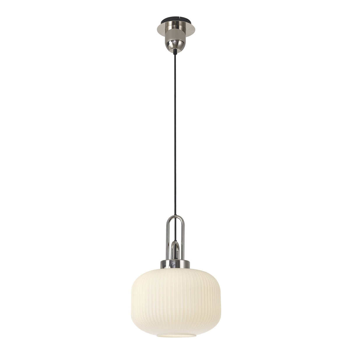Atherington Pumpkin Pendant in Polished Nickel & Opal Shade