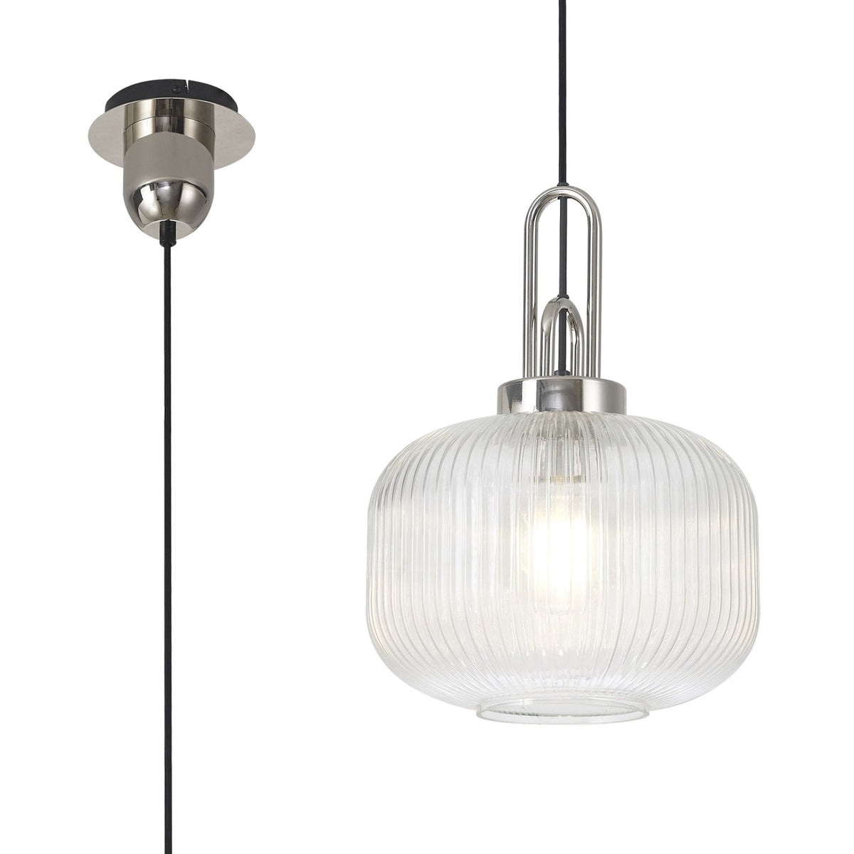 Atherington Pumpkin Pendant in Polished Nickel & Clear Shade