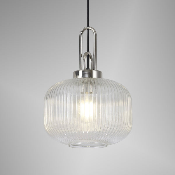 Atherington Pumpkin Pendant in Polished Nickel & Clear Shade