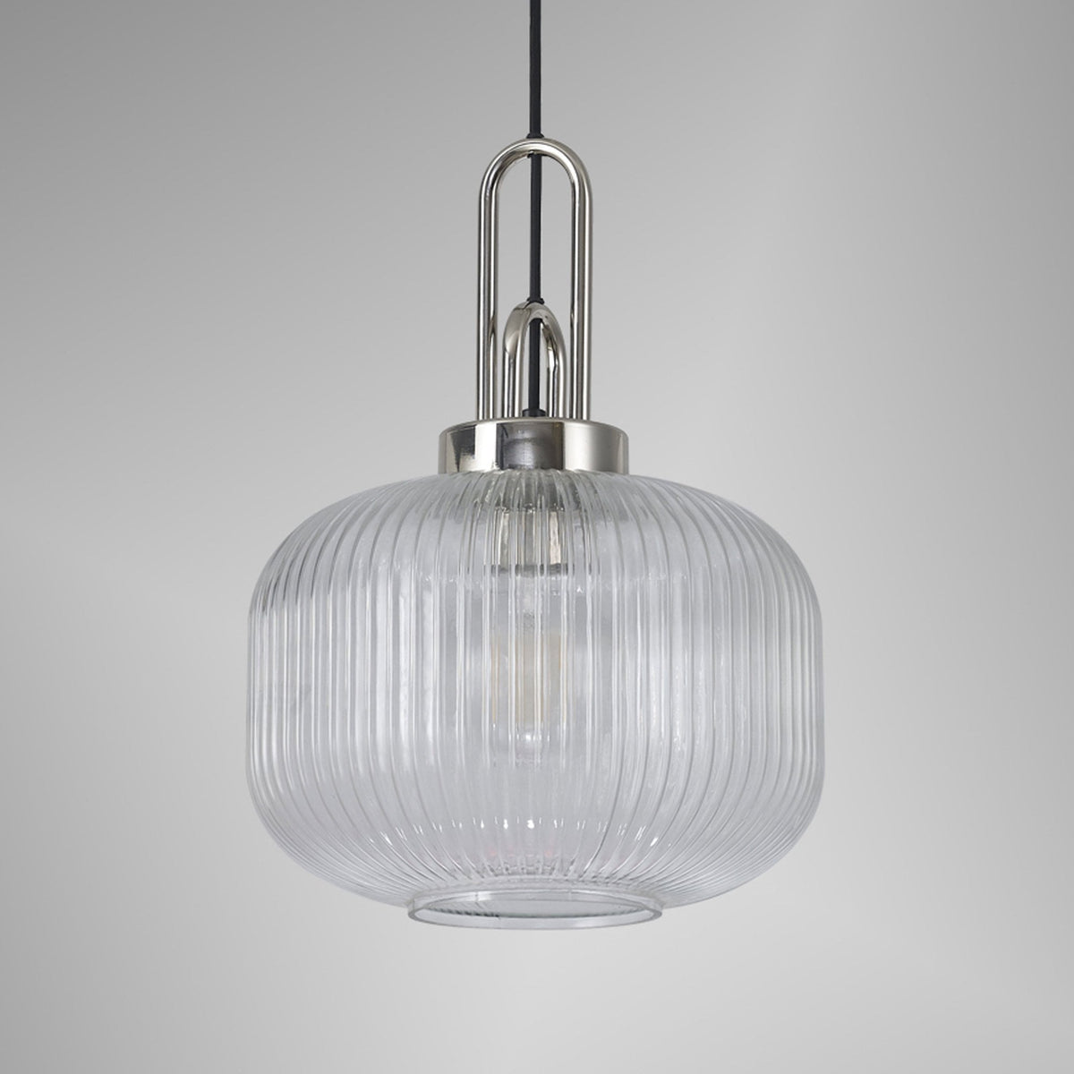 Atherington Pumpkin Pendant in Polished Nickel & Clear Shade