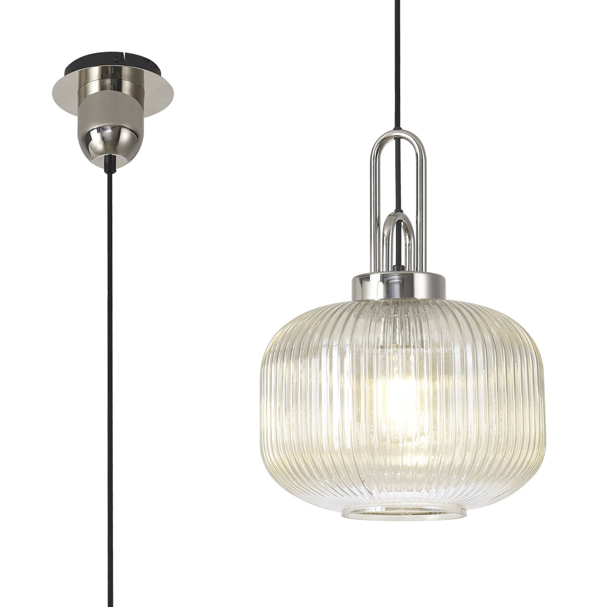 Atherington Pumpkin Pendant in Polished Nickel & Champagne Shade