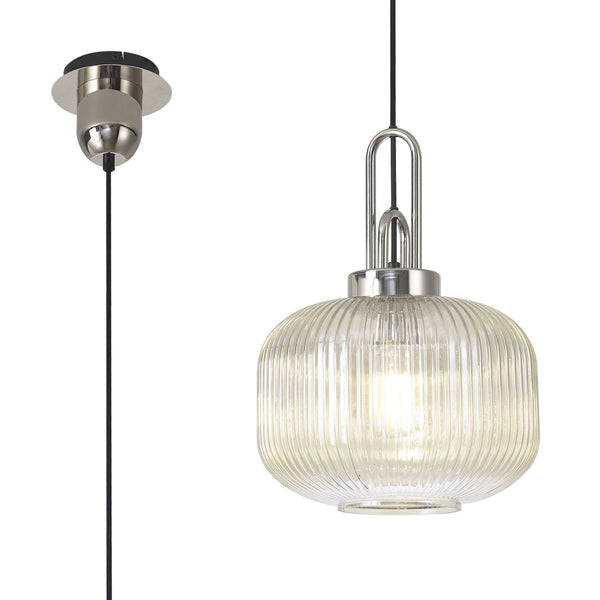 Atherington Pumpkin Pendant in Polished Nickel & Champagne Shade
