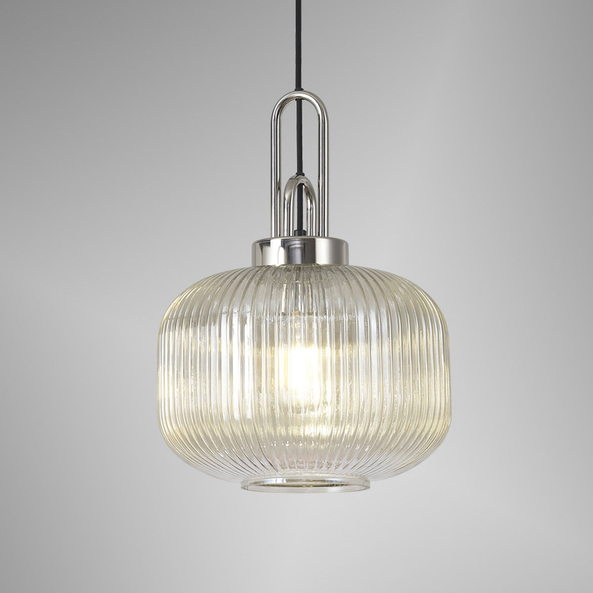 Atherington Pumpkin Pendant in Polished Nickel & Champagne Shade