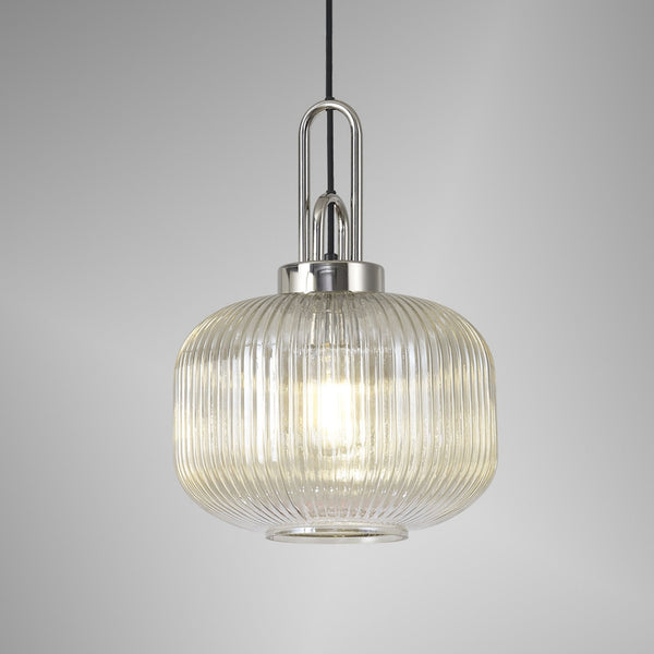 Atherington Pumpkin Pendant in Polished Nickel & Champagne Shade