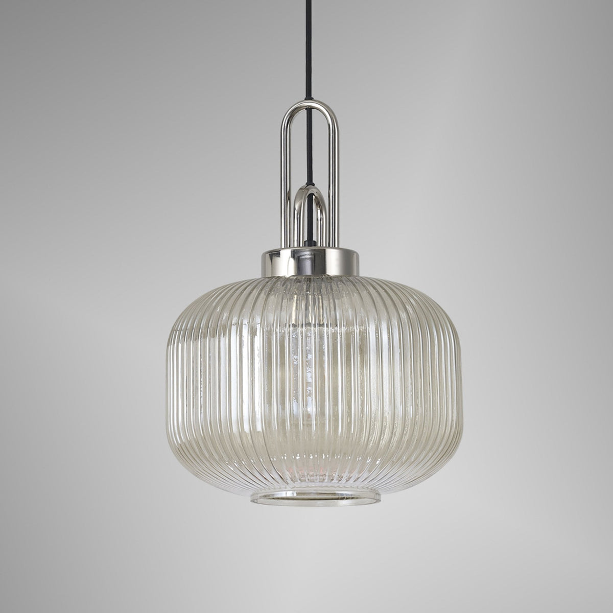 Atherington Pumpkin Pendant in Polished Nickel & Champagne Shade