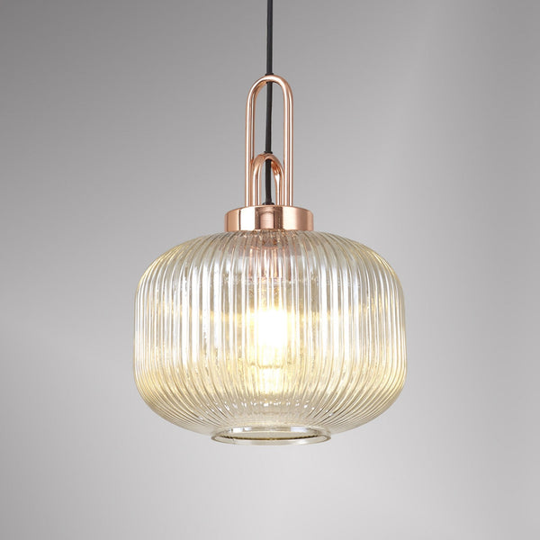 Atherington Pumpkin Pendant in Copper & Champagne Shade