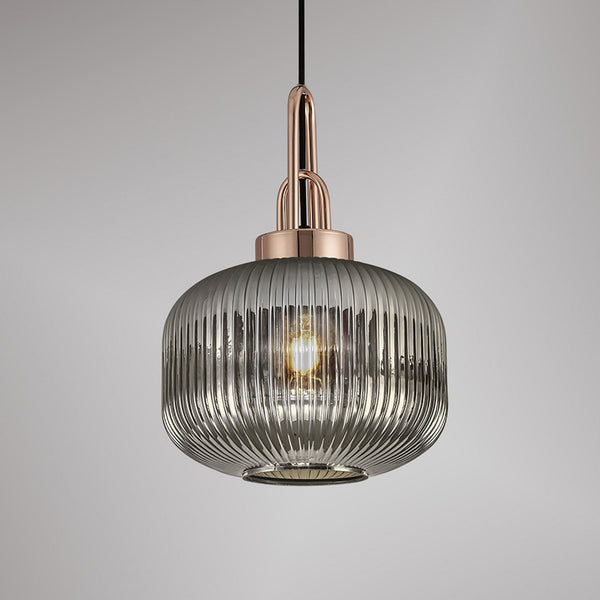 Atherington Pumpkin Pendant in Copper & Smoked Shade