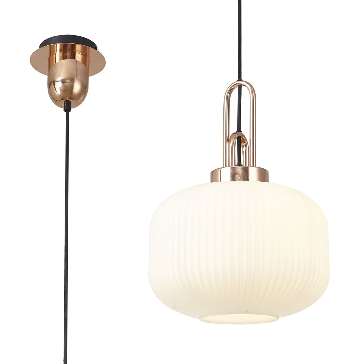 Atherington Pumpkin Pendant in Copper & Opal Shade