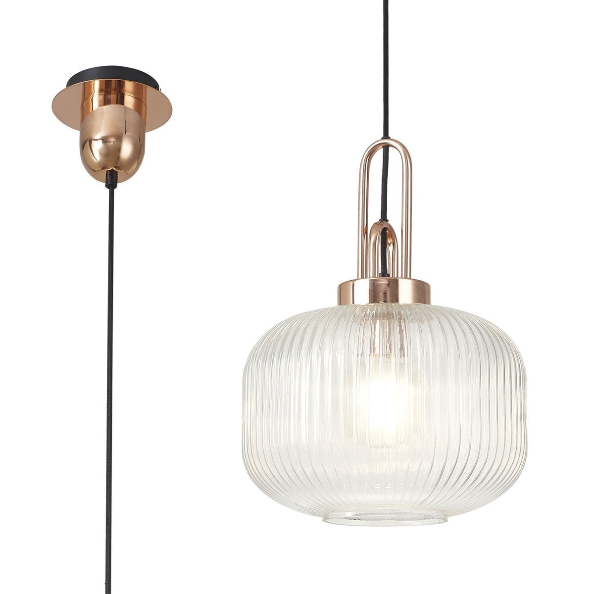 Atherington Pumpkin Pendant in Copper & Clear Shade