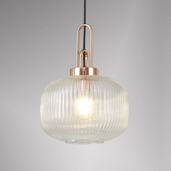 Atherington Pumpkin Pendant in Copper & Clear Shade