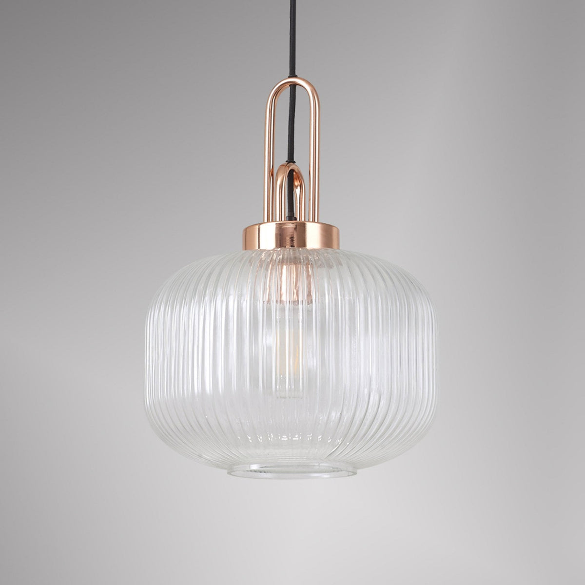 Atherington Pumpkin Pendant in Copper & Clear Shade