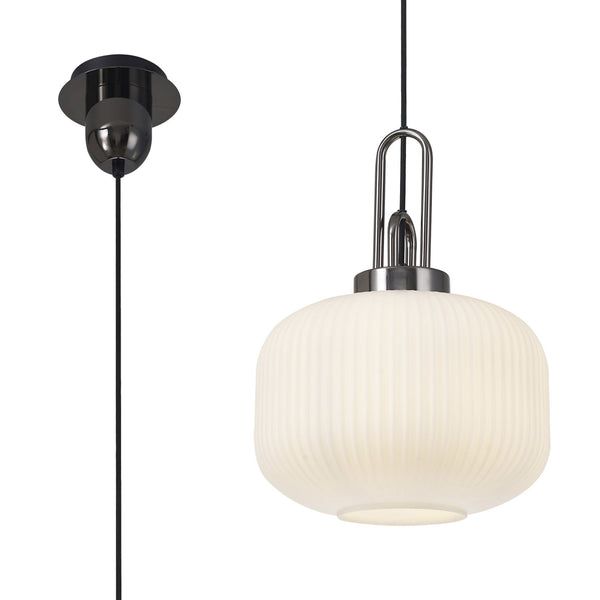 Atherington Pumpkin Pendant in Black Chrome & Opal Shade