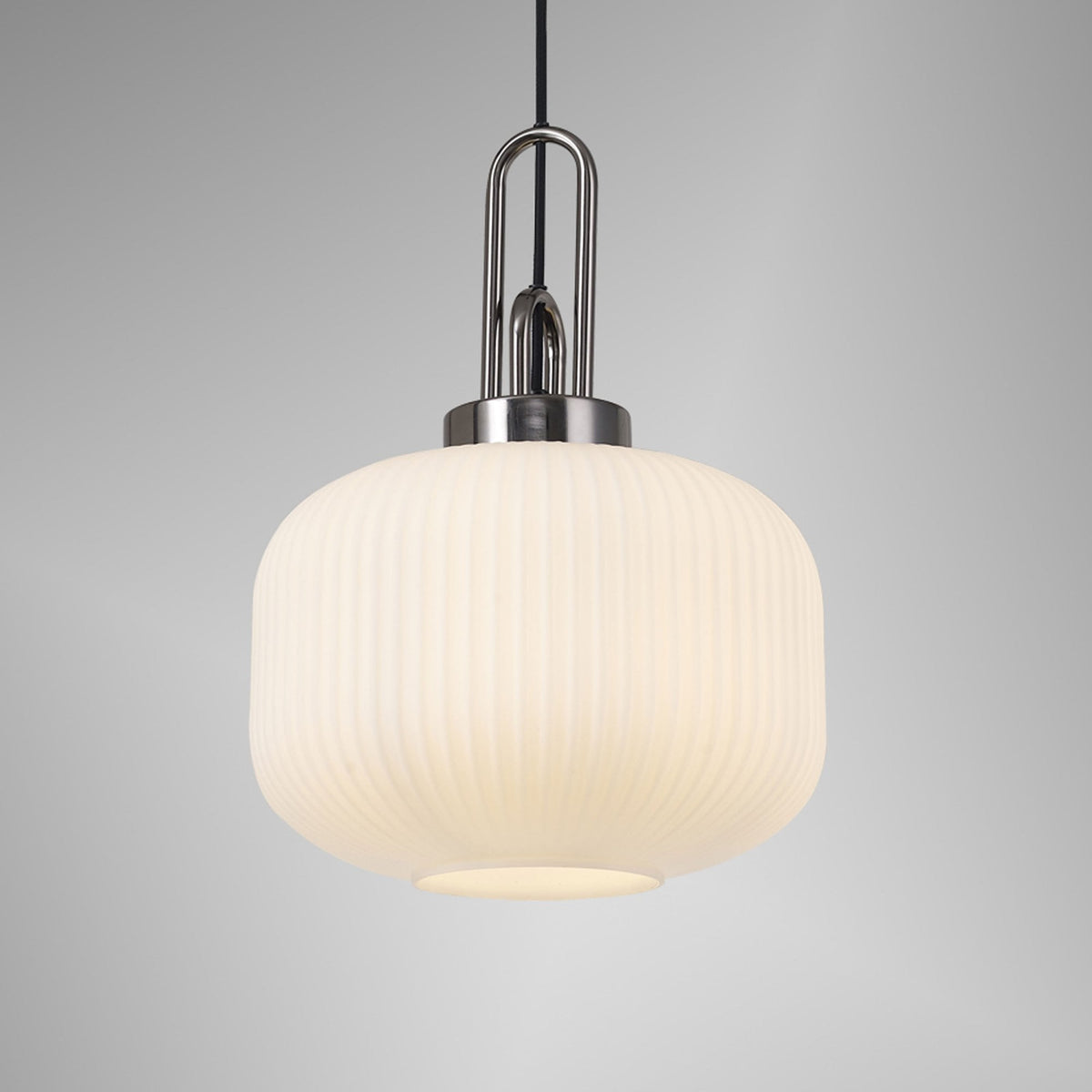 Atherington Pumpkin Pendant in Black Chrome & Opal Shade