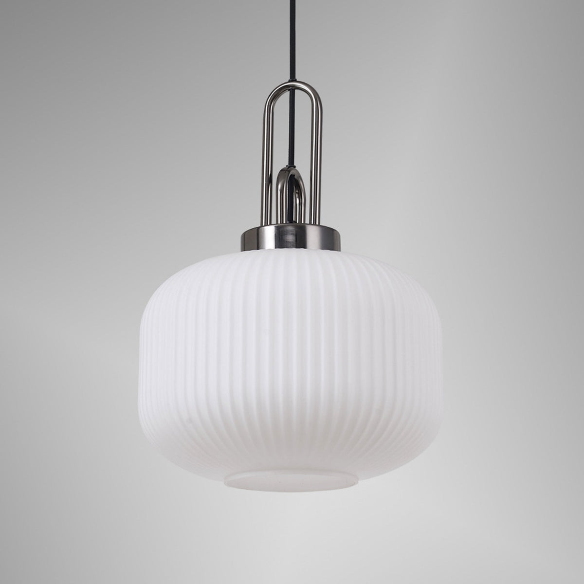 Atherington Pumpkin Pendant in Black Chrome & Opal Shade