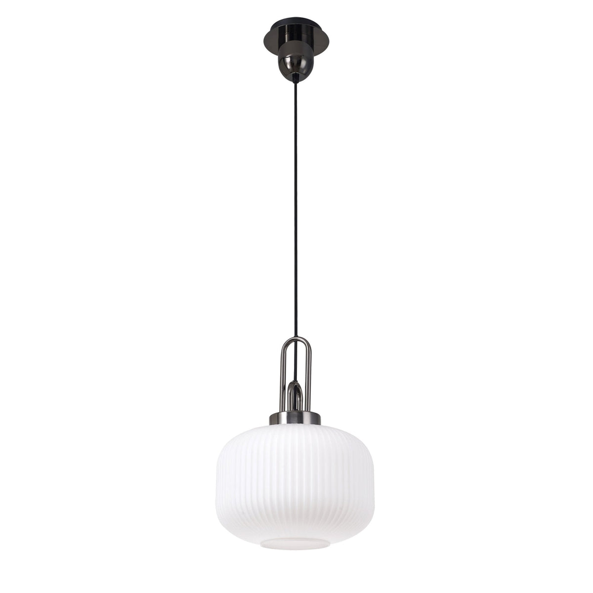 Atherington Pumpkin Pendant in Black Chrome & Opal Shade