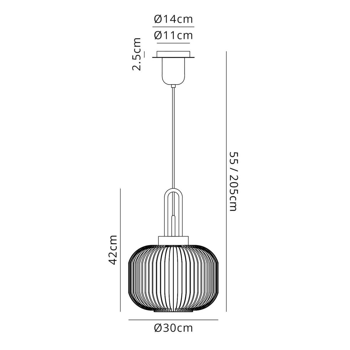 Atherington Pumpkin Pendant in Black Chrome & Opal Shade