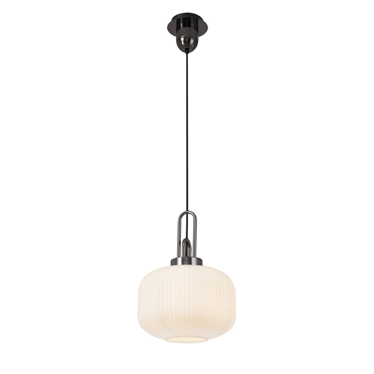 Atherington Pumpkin Pendant in Black Chrome & Opal Shade