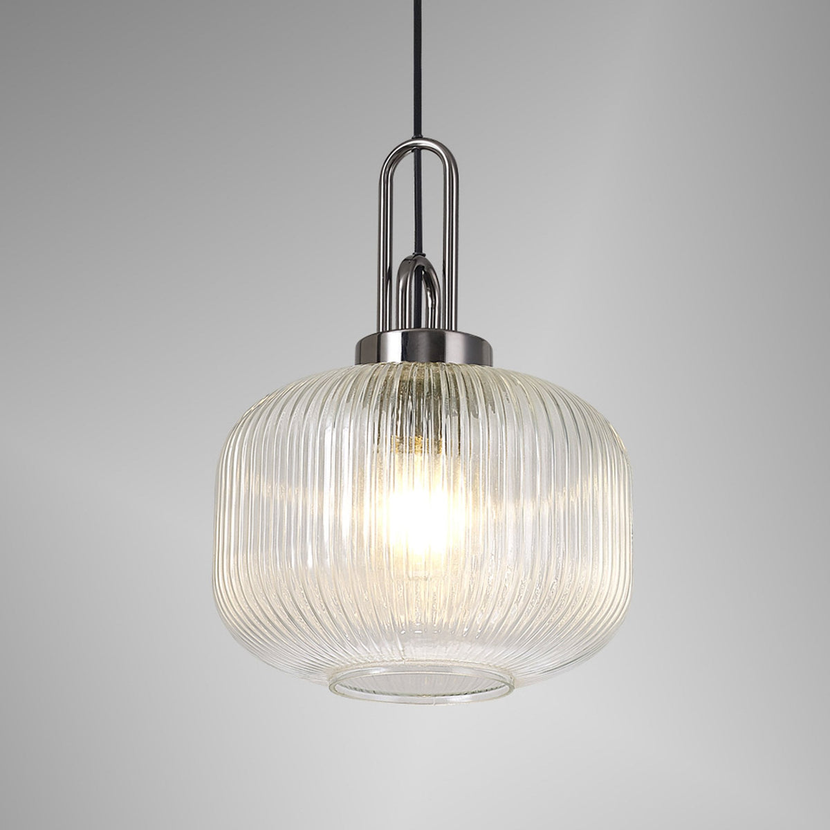 Atherington Pumpkin Pendant in Black Chrome & Clear Shade
