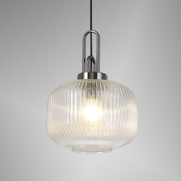 Atherington Pumpkin Pendant in Black Chrome & Clear Shade