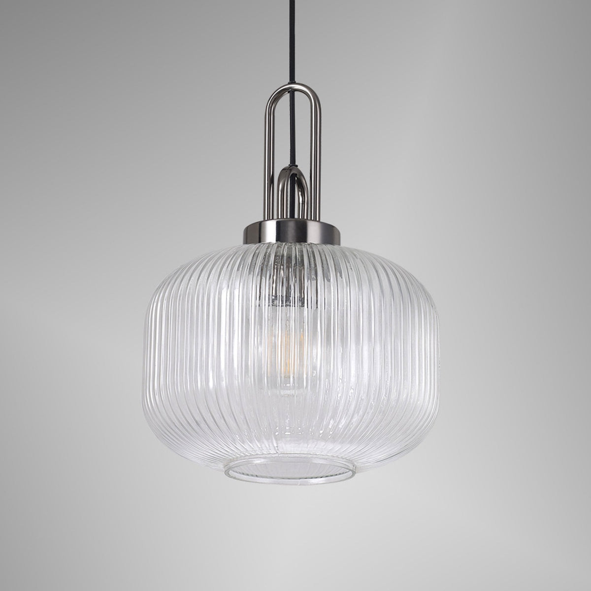 Atherington Pumpkin Pendant in Black Chrome & Clear Shade