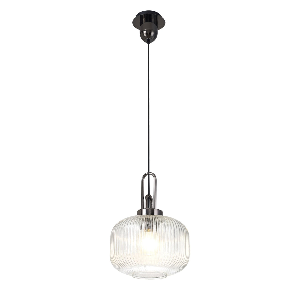 Atherington Pumpkin Pendant in Black Chrome & Clear Shade