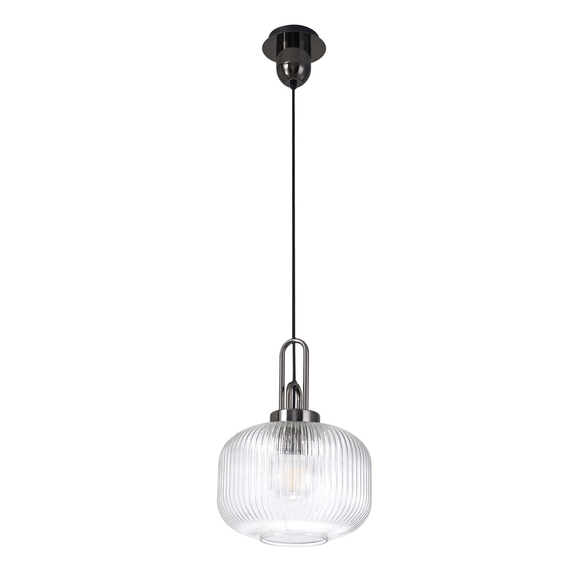 Atherington Pumpkin Pendant in Black Chrome & Clear Shade