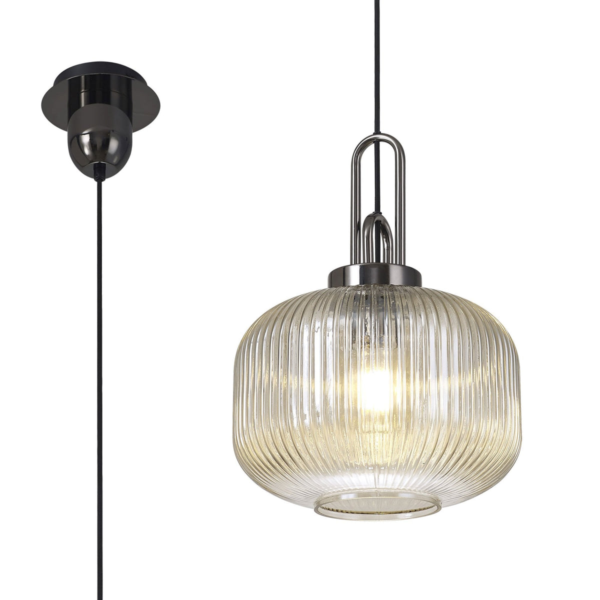Atherington Pumpkin Pendant in Black Chrome & Champagne Shade