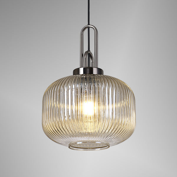 Atherington Pumpkin Pendant in Black Chrome & Champagne Shade