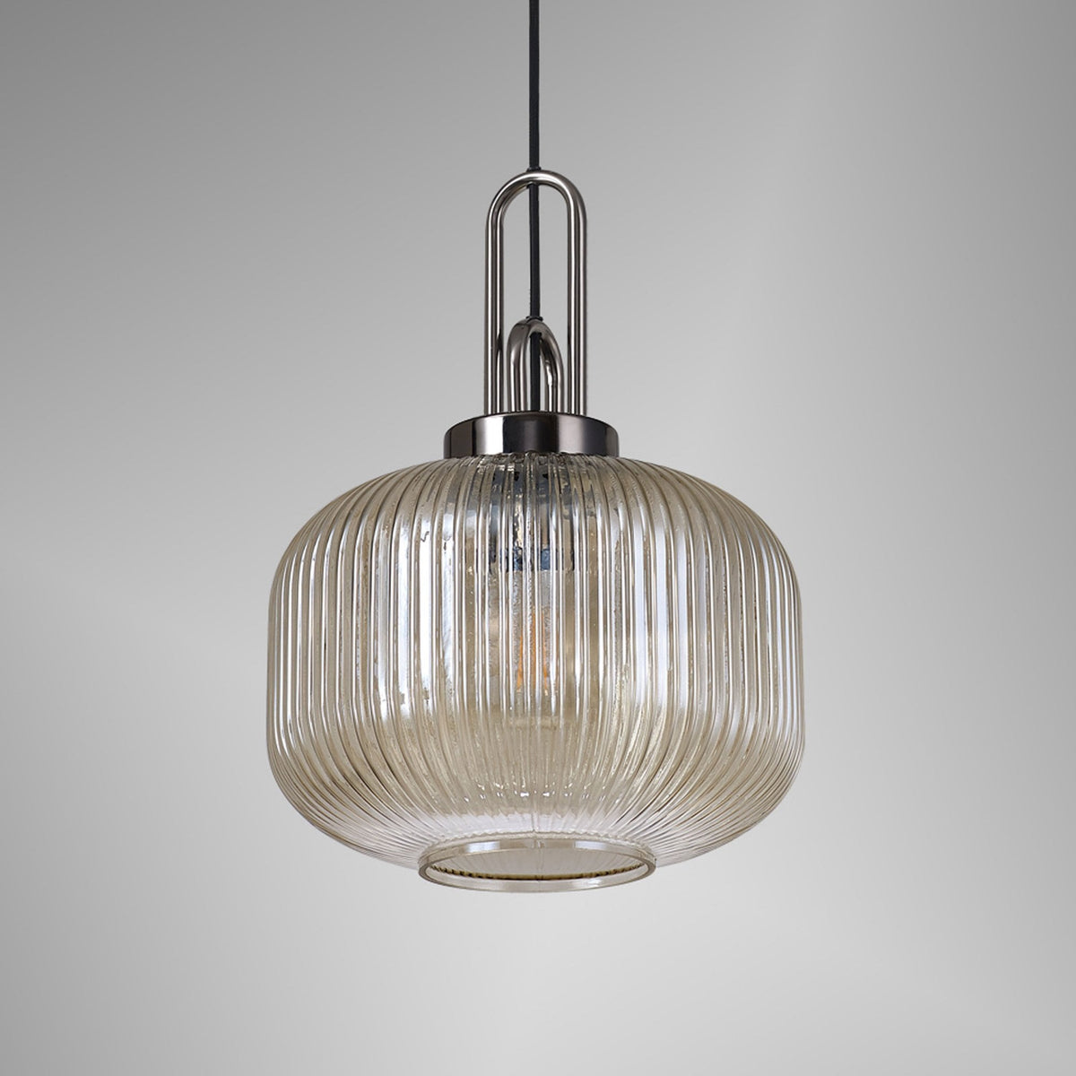 Atherington Pumpkin Pendant in Black Chrome & Champagne Shade