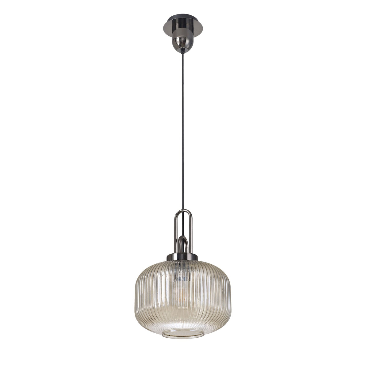 Atherington Pumpkin Pendant in Black Chrome & Champagne Shade