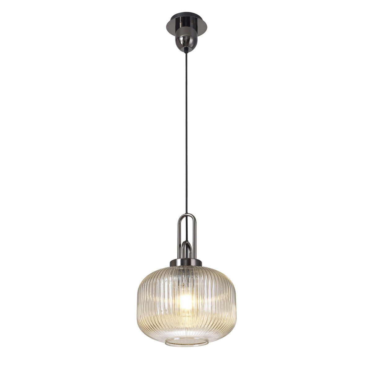 Atherington Pumpkin Pendant in Black Chrome & Champagne Shade