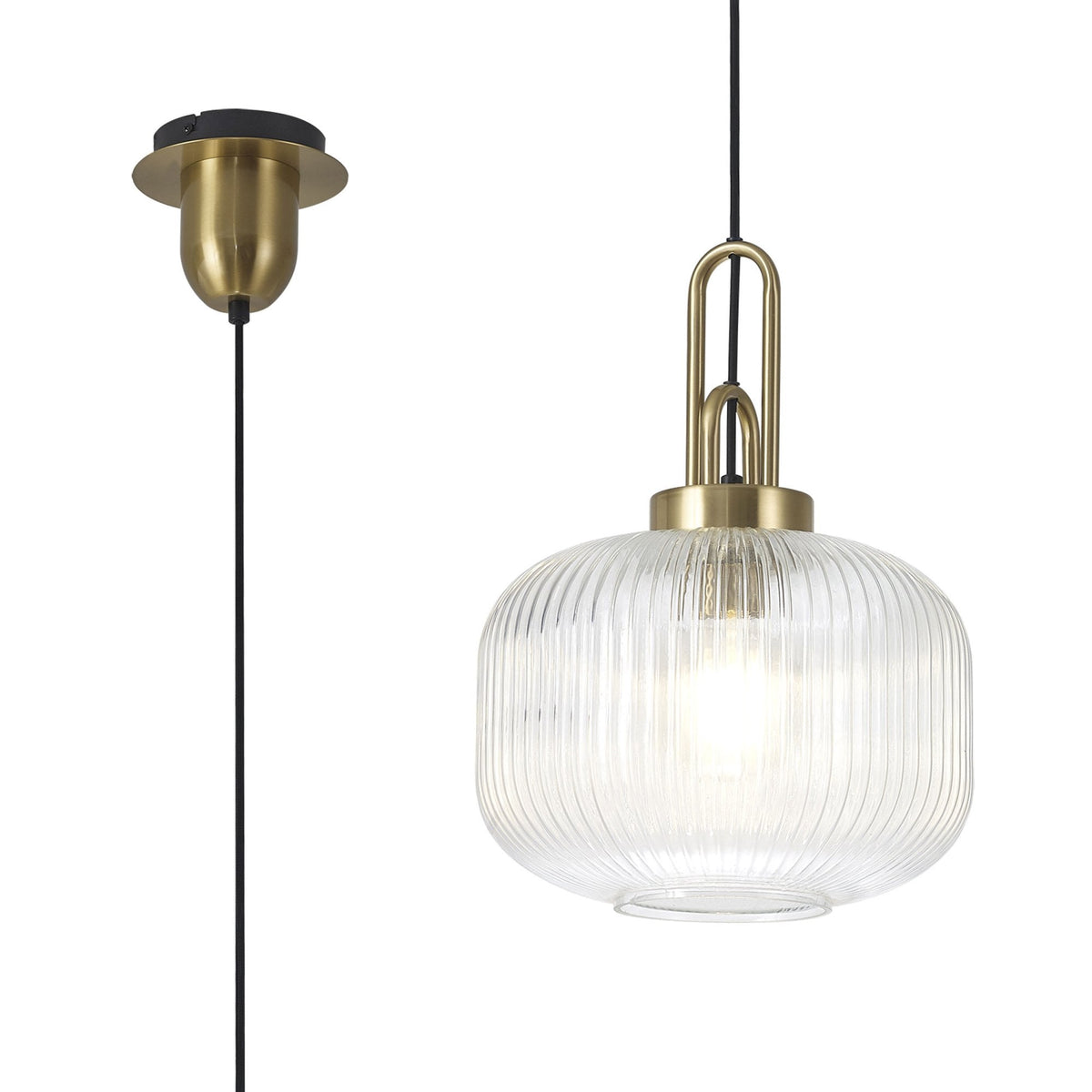 Atherington Pumpkin Pendant in Brass Gold & Clear Shade