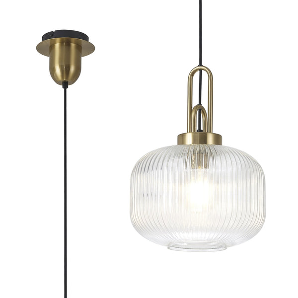 Atherington Pumpkin Pendant in Brass Gold & Clear Shade