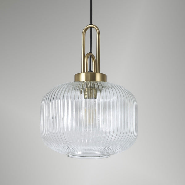 Atherington Pumpkin Pendant in Brass Gold & Clear Shade