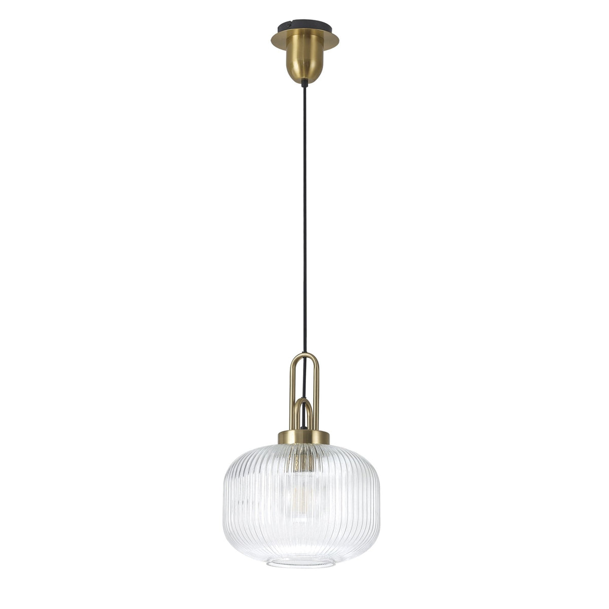 Atherington Pumpkin Pendant in Brass Gold & Clear Shade