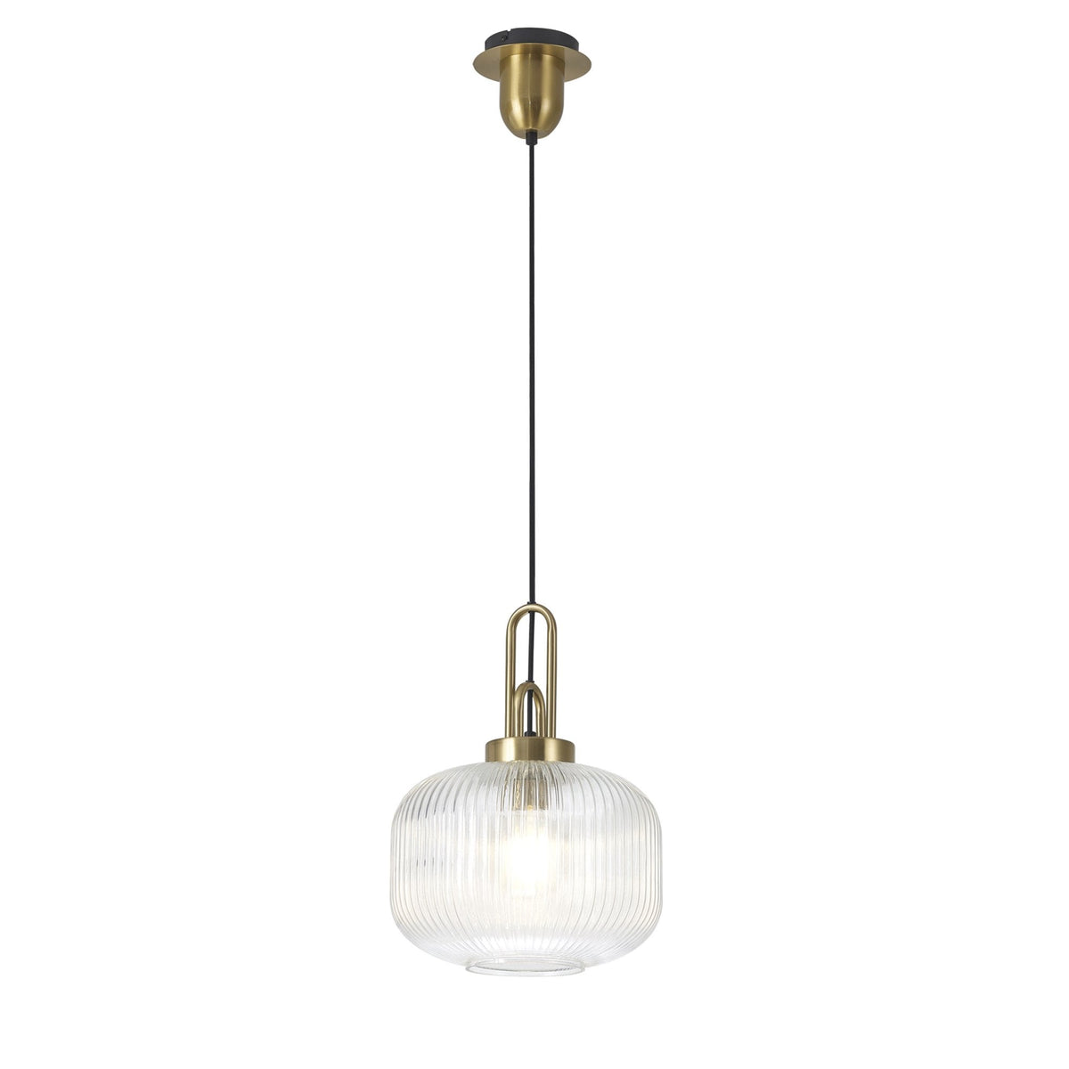 Atherington Pumpkin Pendant in Brass Gold & Clear Shade