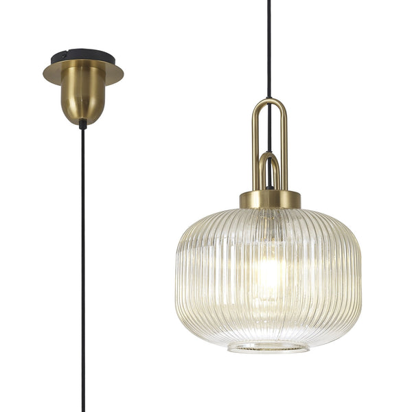 Atherington Pumpkin Pendant in Brass Gold & Champagne Shade