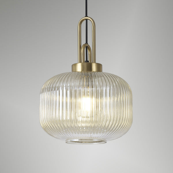 Atherington Pumpkin Pendant in Brass Gold & Champagne Shade
