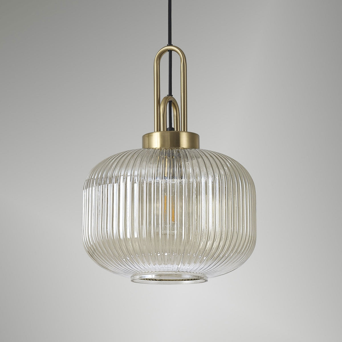 Atherington Pumpkin Pendant in Brass Gold & Champagne Shade