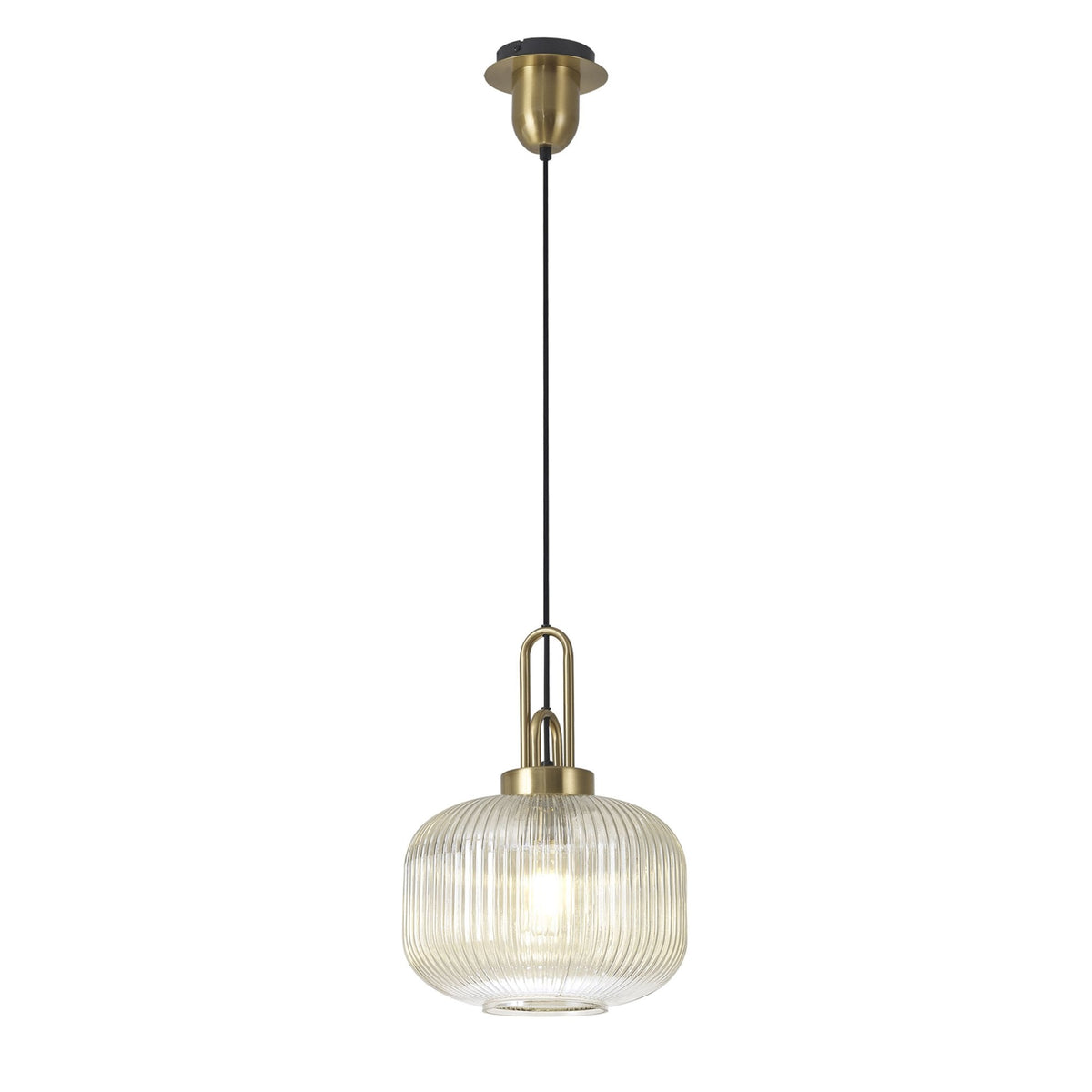Atherington Pumpkin Pendant in Brass Gold & Champagne Shade