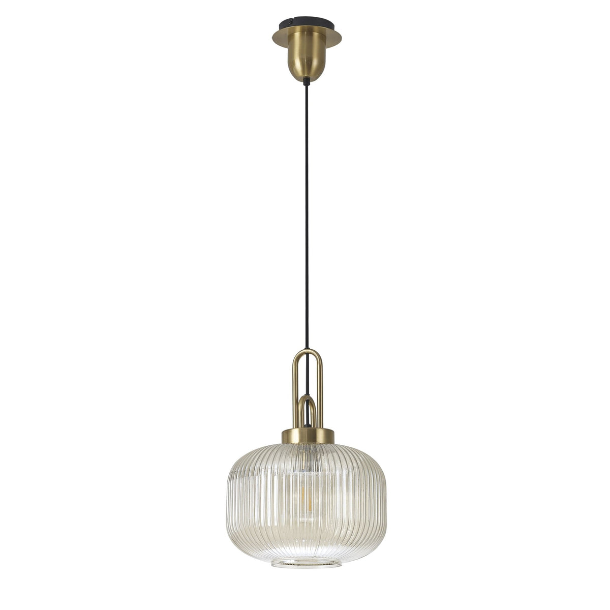 Atherington Pumpkin Pendant in Brass Gold & Champagne Shade