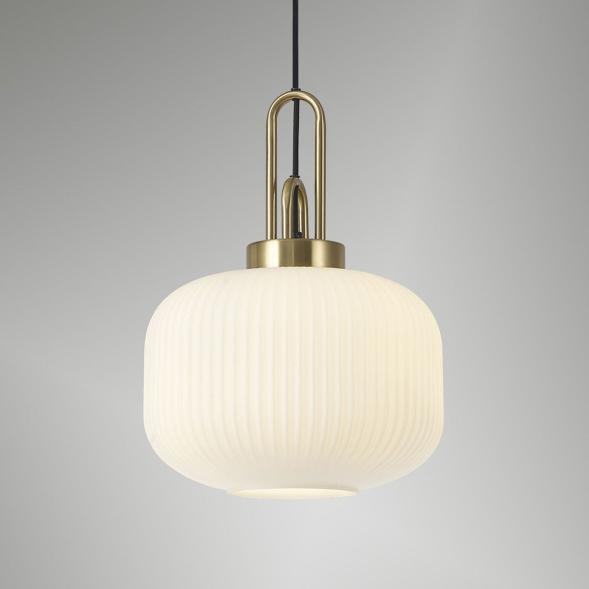 Atherington Pumpkin Pendant in Brass Gold & Opal Shade