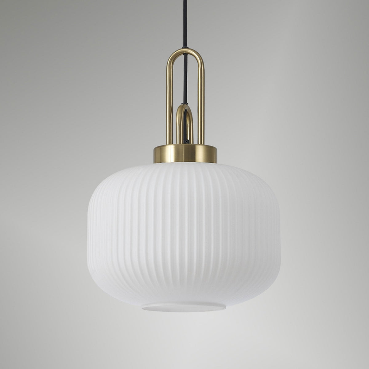 Atherington Pumpkin Pendant in Brass Gold & Opal Shade